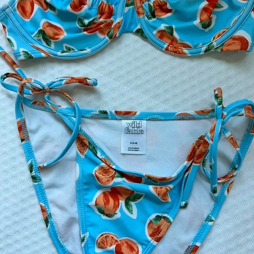 Wild Fable Blue & Orange Print Swimsuit Set | Size XS/S